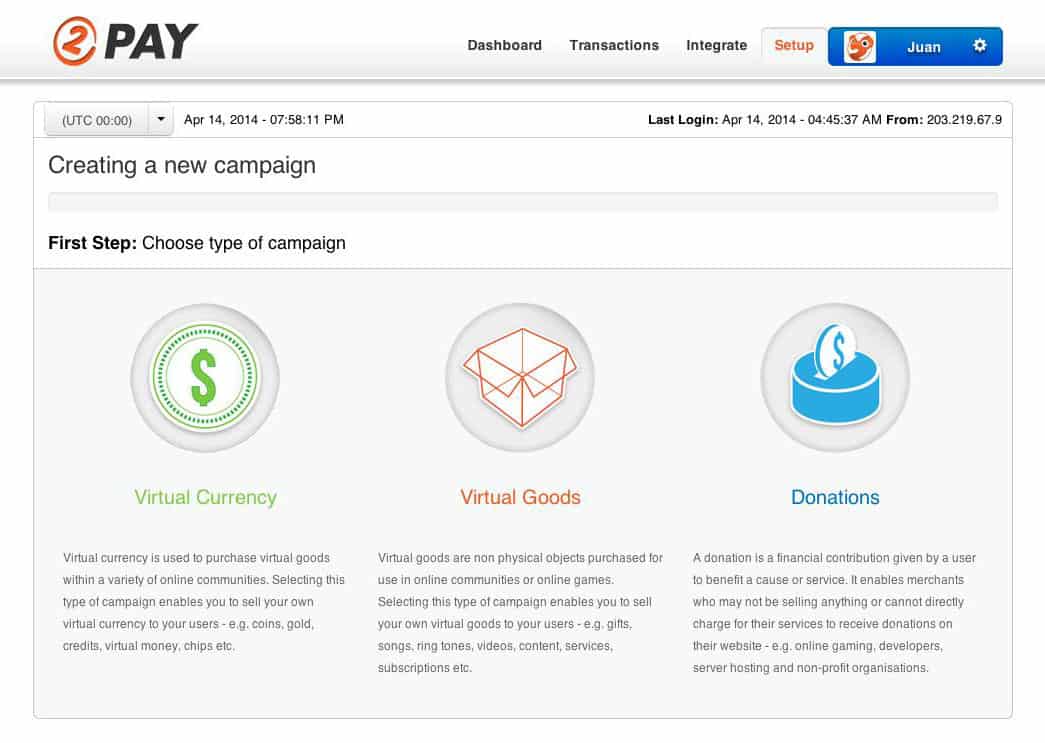 2Pay Setup Screen