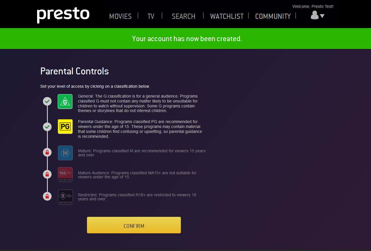 Presto Welcome Screen