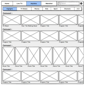 Foxtel Go Anytime Wireframe