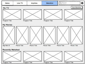 Foxtel Go Home Watchlist Wireframe