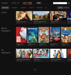 Foxtel Go Anytime Home Screen