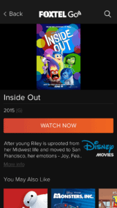 Foxtel Go Movie Overview Screen