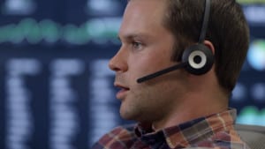 man talking headset